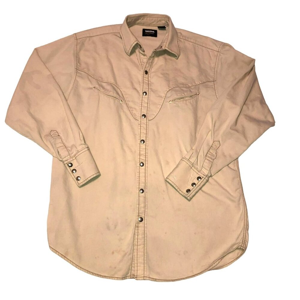 Vtg Resistol Pearl Snap Corduroy Shirt Sz L Tan Piping Cowboy Western Rockabilly
